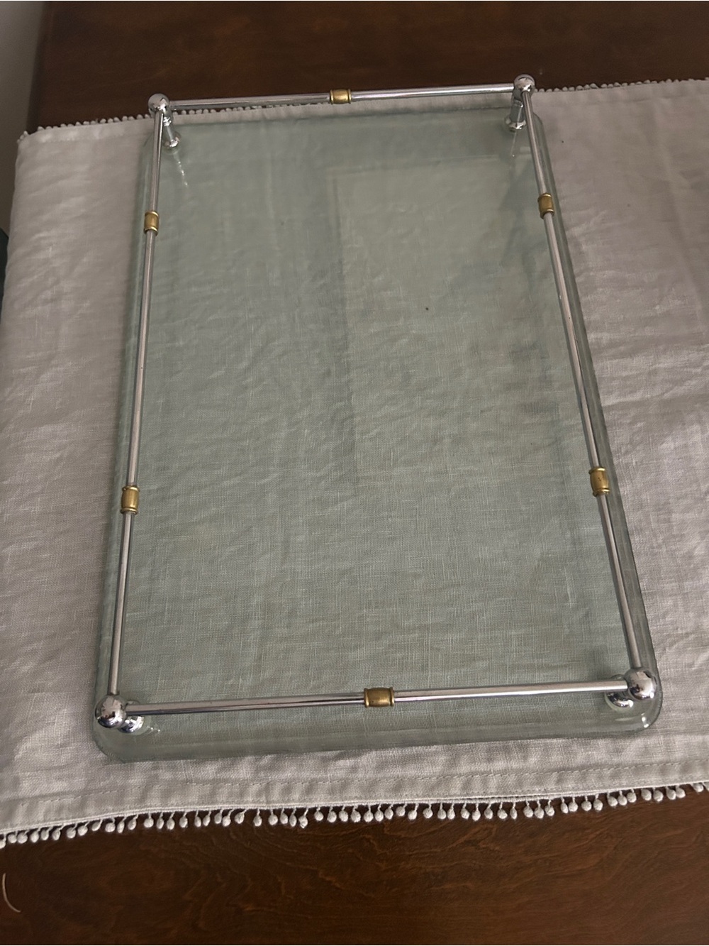 Silver Glass Tablet Display Stand with Gold Accents
